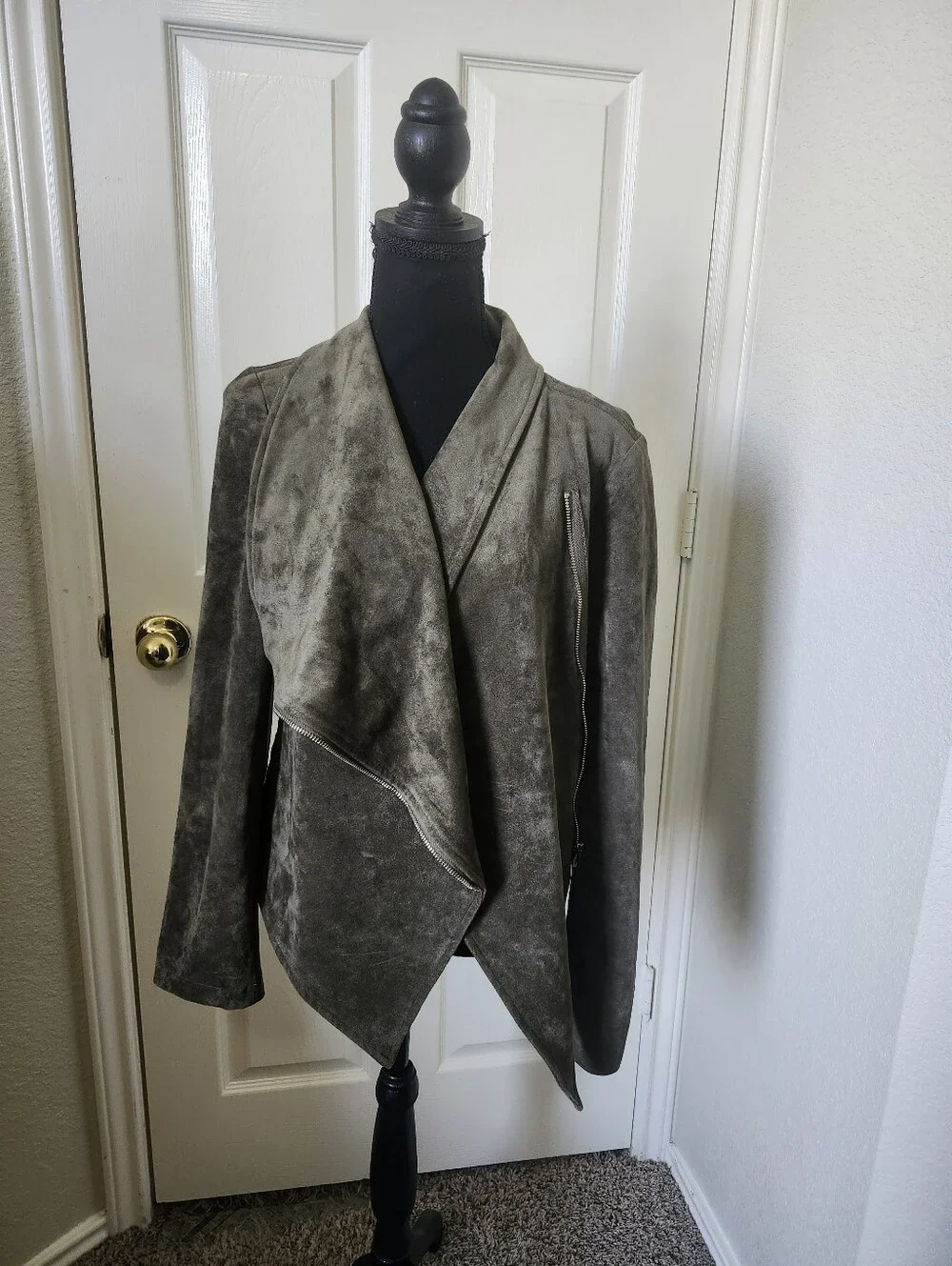 Lulu's Taupe Gray Suede-Look Asymmetrical Draped Jacket